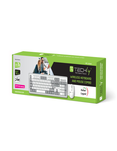 Kit Tastiera e Mouse 1600 Dpi Wireless Bianco e Grigio