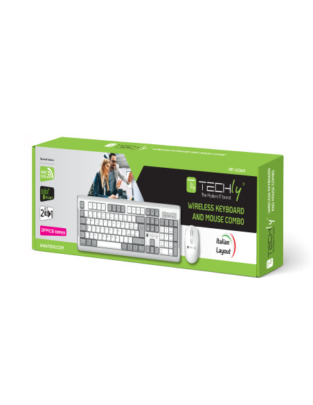 Kit Tastiera e Mouse 1600 Dpi Wireless Bianco e Grigio