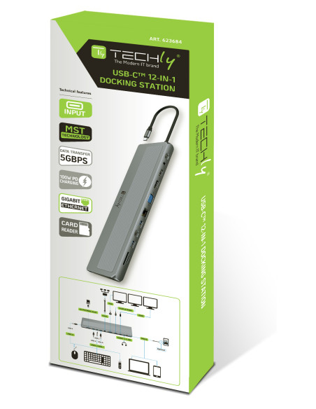 Docking Station 12 in 1 USB-C&trade Hub VGA HDMI DP RJ45 con Lettore Micro SD/SD