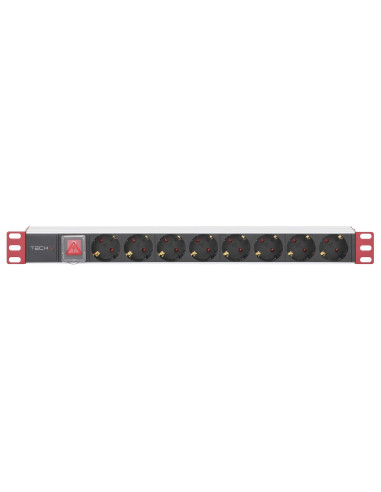 Multipresa 8 Posti da Rack 19'' con Interruttore Spina Schuko Angolata 1U