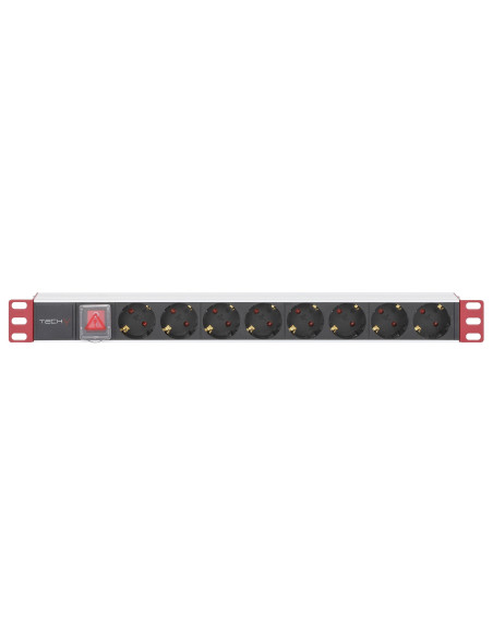 Multipresa 8 Posti da Rack 19'' con Interruttore Spina Schuko Angolata 1U