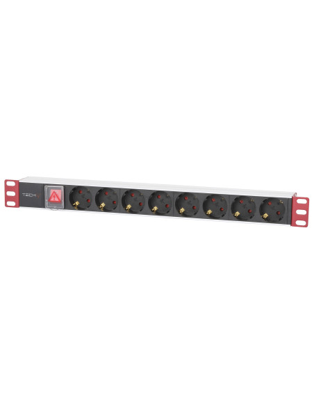Multipresa 8 Posti da Rack 19'' con Interruttore Spina Schuko Angolata 1U