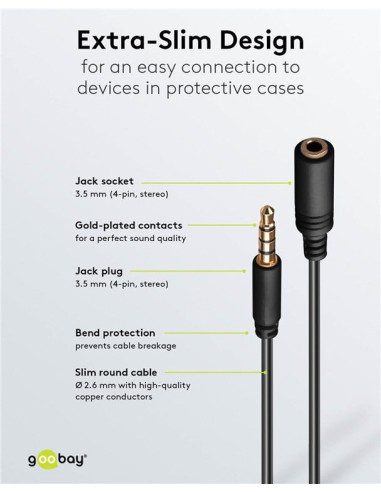 Cavo Prolunga Stereo 3.5 mm M/F 4Pin 1 m Nero