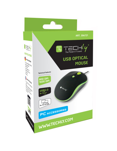 Mouse Ottico USB 1600 Dpi Nero/Verde