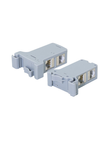Adattatore per Guida DIN con 2 Accoppiatori Cat.6A RJ45 F/F