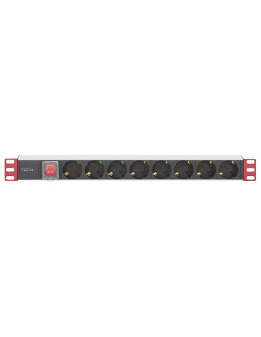 Multipresa 8 Posti da Rack 19'' con Interruttore Spina Schuko Angolata 1U