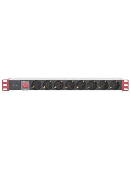 Multipresa 8 Posti da Rack 19'' con Interruttore Spina Schuko Angolata 1U