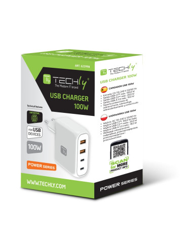 Caricatore Alimentatore 2 Porte USB-C&trade e 2 Porte USB-A da Muro 100W per Smartphone o Tablet