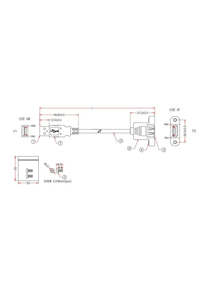Cavo USB 2.0 A Maschio/A Femmina da Pannello 1 m