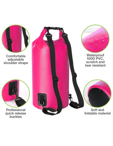 Sacca Impermeabile 20L Dry Bag con Tracolla Regolabile Fucsia