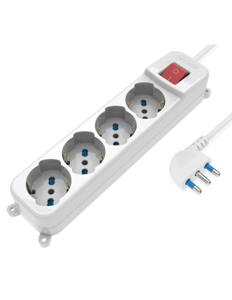 Multipresa 4 Posti Italiana Bipasso / Schuko con spina 16A angolata