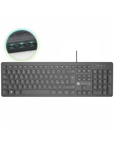 Tastiera USB Standard 109 Tasti Layout Italiano e Hub 3 Porte USB Nero