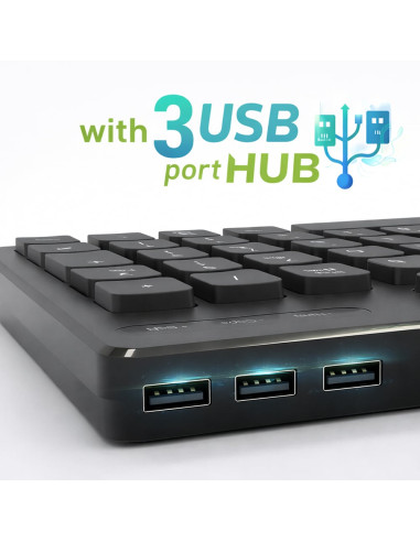 Tastiera USB Standard 109 Tasti Layout Italiano e Hub 3 Porte USB Nero