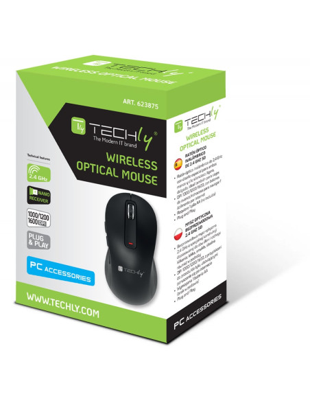 Mouse Ottico Wireless 2.4 GHZ 5D 1000/1200/1600 Dpi Nero