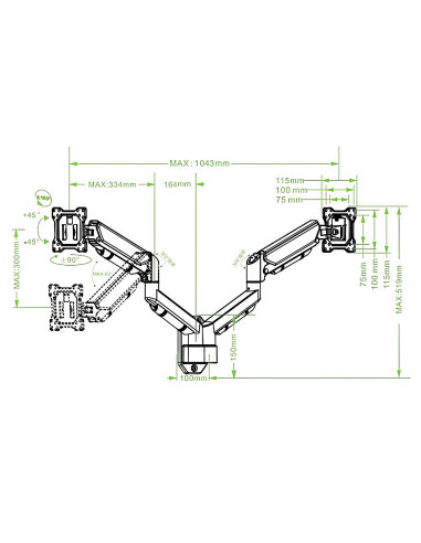 Staffa a Muro con Molla a Gas per due Monitor 13-32''