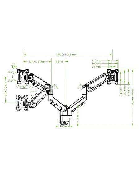 Staffa a Muro con Molla a Gas per due Monitor 13-32''