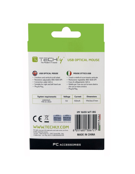 Mouse Ottico USB 1600 Dpi Nero/Verde
