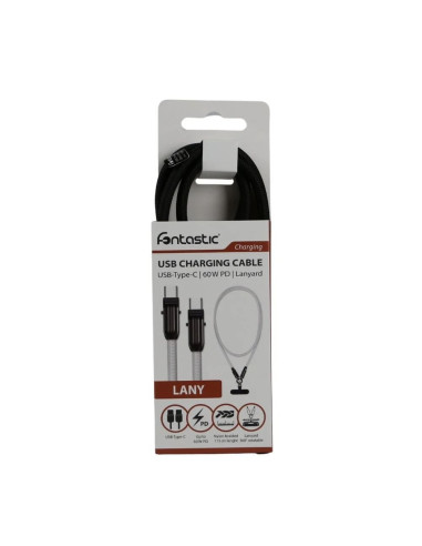 Cavo USB-C&trade Maschio Maschio con Lanyard Integrato 60W PD Nylon e Alluminio