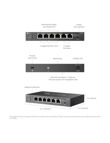 Switch 6 Porte Gigabit Easy Managed con 4 Porte PoE+