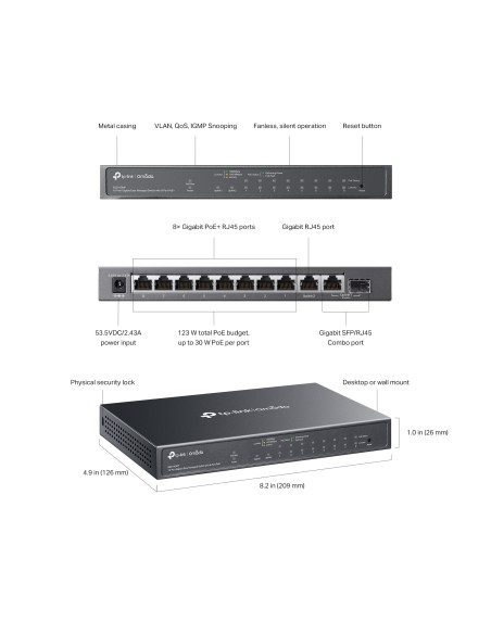 Switch 10 Porte Gigabit Easy Managed con 8 Porte PoE+