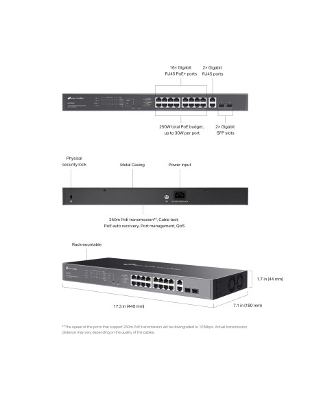 Switch 20 Porte Gigabit Easy Managed con 16 Porte PoE+ e 2 SFP