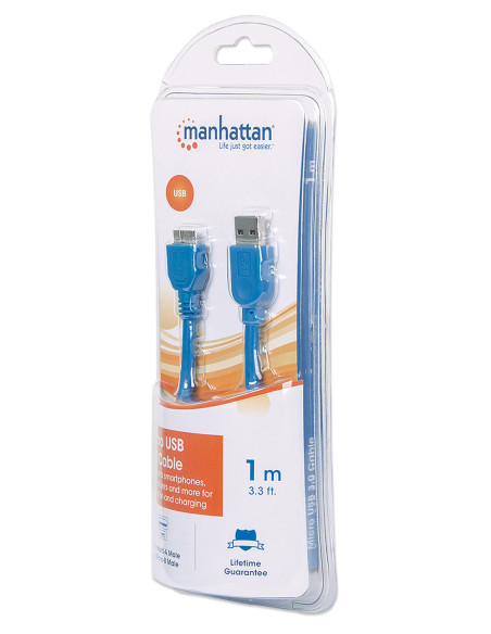 Cavo USB 3.2 Gen 1 SuperSpeed A/Micro B M/M 1 m Blu in Blister