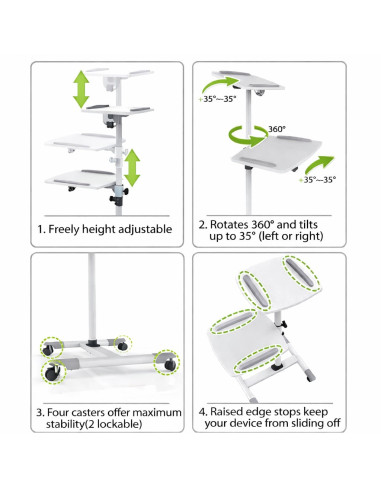 Carrello Supporto per Proiettore Beamer Notebook PC Ripiani Regolabili