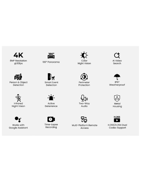 Telecamera Smart PoE 4K Doppio Obiettivo a 180&deg Visione Notturna a Colori