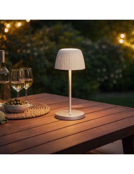Lampada da Tavolo LED per Esterni con Base di Ricarica Bianca