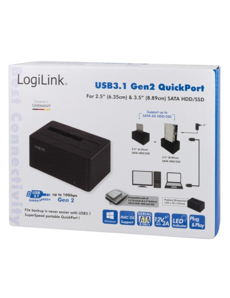 Docking Station USB3.1 Gen2 per HDD/SSD SATA da 2.5''/3.5'' Nero