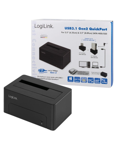 Docking Station USB3.1 Gen2 per HDD/SSD SATA da 2.5''/3.5'' Nero