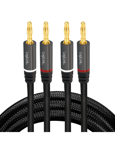 Cavo per Altoparlanti 2x2 Spinotti a Banana Nylon Nero 5m