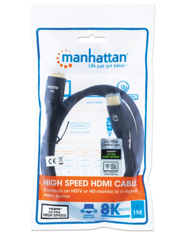 Cavo HDMI con Ethernet ad Altissima Velocit&agrave Certificato 8K@60Hz eARC 1m