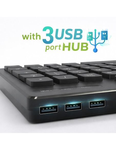 Tastiera USB Standard 109 Tasti Layout Italiano e Hub 3 Porte USB Nero