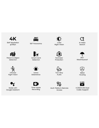 Telecamera Smart PoE 4K Doppio Obiettivo a 180&deg Visione Notturna a Colori