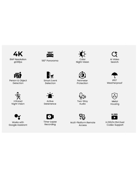 Telecamera Smart PoE 4K Doppio Obiettivo a 180&deg Visione Notturna a Colori