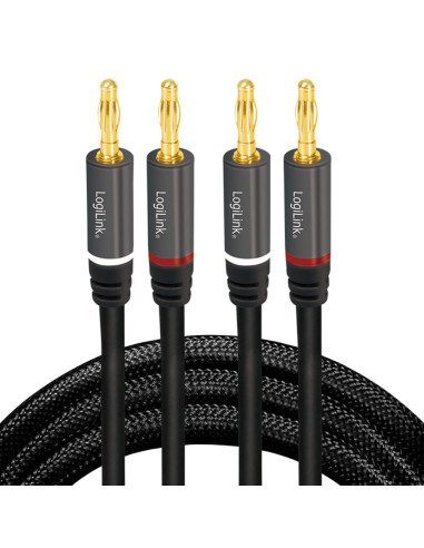 Cavo per Altoparlanti 2x2 Spinotti a Banana Nylon Nero 5m