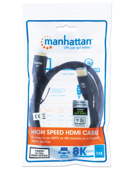 Cavo HDMI con Ethernet ad Altissima Velocit&agrave Certificato 8K@60Hz eARC 1m