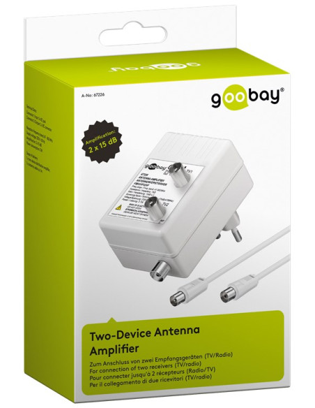 Amplificatore per Antenna Due Dispositivi (DVB-T / DVB-T2 / DVB-C) con Cavo