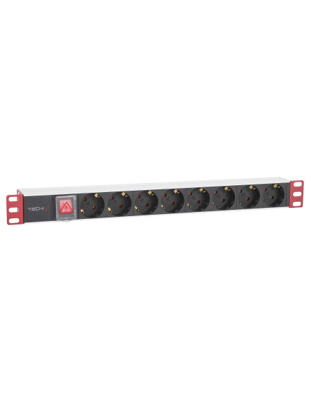 Multipresa 8 Posti da Rack 19'' con Interruttore Spina Schuko Angolata 1U