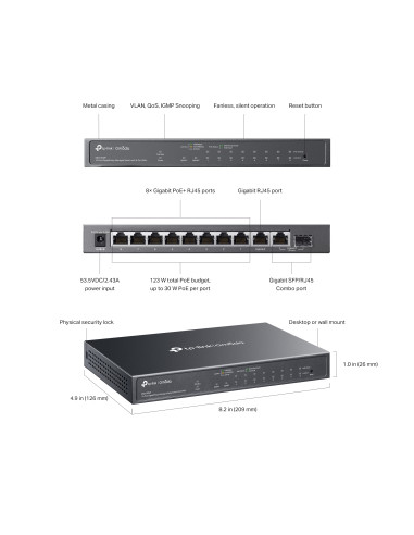 Switch 10 Porte Gigabit Easy Managed con 8 Porte PoE+