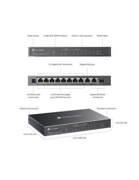 Switch 10 Porte Gigabit Easy Managed con 8 Porte PoE+