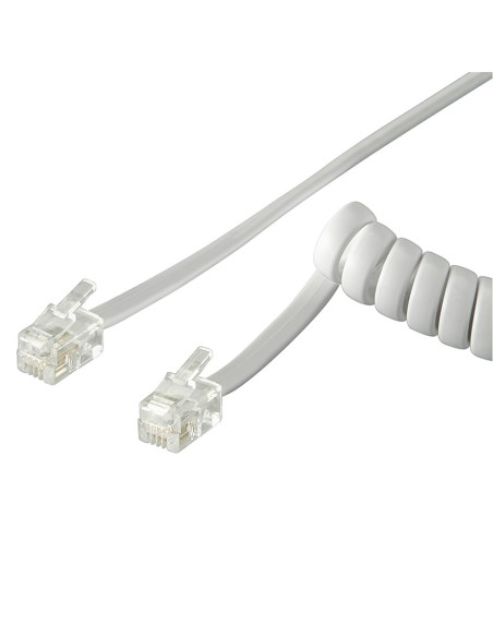 Cavo Telefonico Spiralato per Cornetta 2mt RJ10 4P4C Bianco