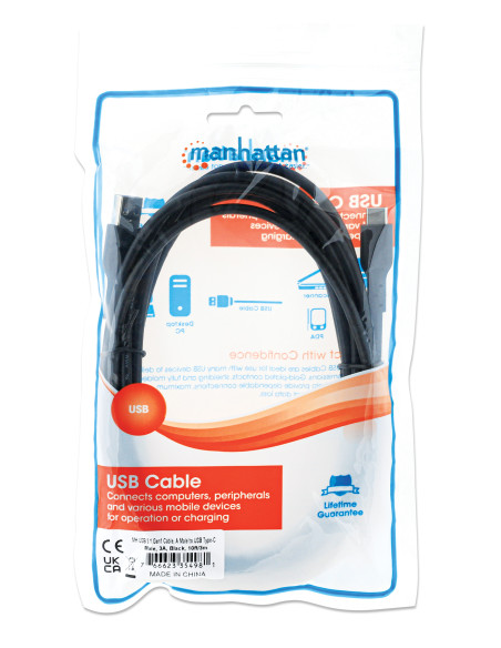 Cavo USB 3.2 Gen1 tipo A Maschio / USB-C&trade Maschio 3 metri Nero