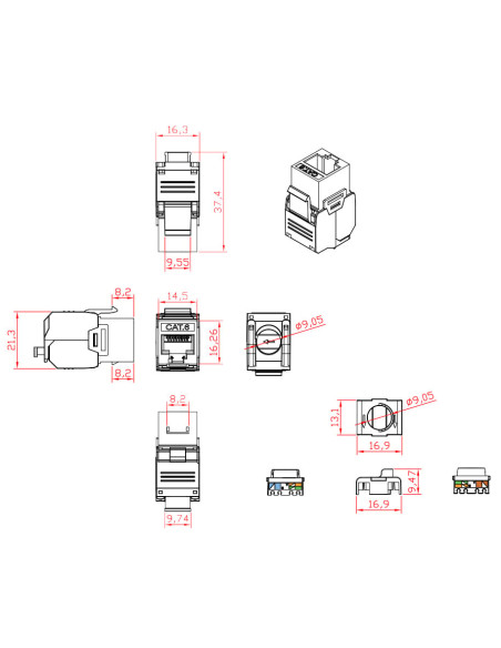 Frutto Keystone RJ45 UTP Cat.6 Tooless Bianco