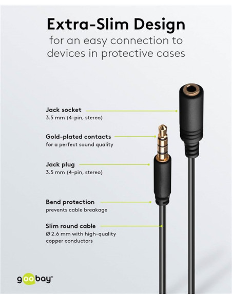 Cavo Prolunga Stereo 3.5 mm M/F 4Pin 2 m Nero