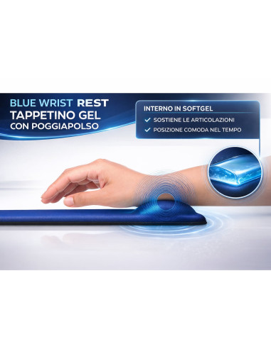 Tappetino con Cuscinetto Poggiapolso in Gel Blu