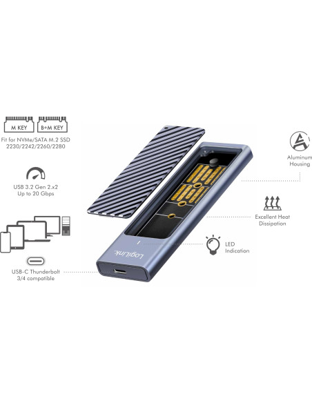 Box Esterno USB-C&trade 3.2 Gen 2 per SSD M.2 NVMe e SATA