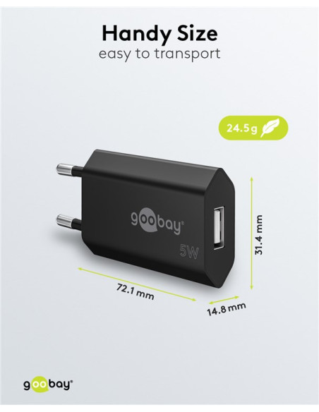 Caricatore USB 1A 5W Compatto Spina Europea Nero