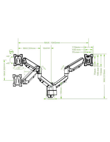 Staffa a Muro con Molla a Gas per due Monitor 13-32''